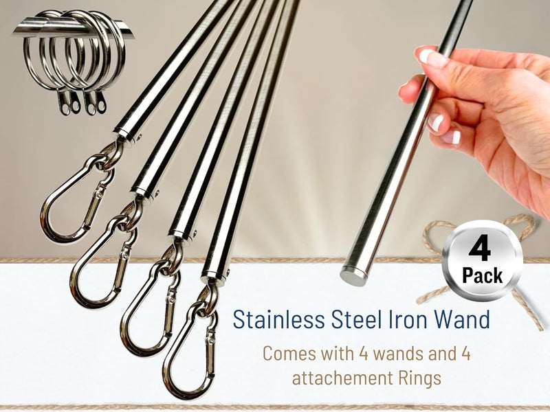 OooWow 46 inch (4 Pack) Stainless Steel Iron Curtain Pull Wand - 2 inches shy of 48 inch Drapery Pull Rod - Versatile Curtain Wand - Metal Drapery Wand (46in SS 4pk) - Image 5